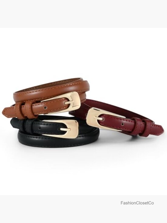 Skinny Faux Leather Belt with Gold Buckle 0.55\